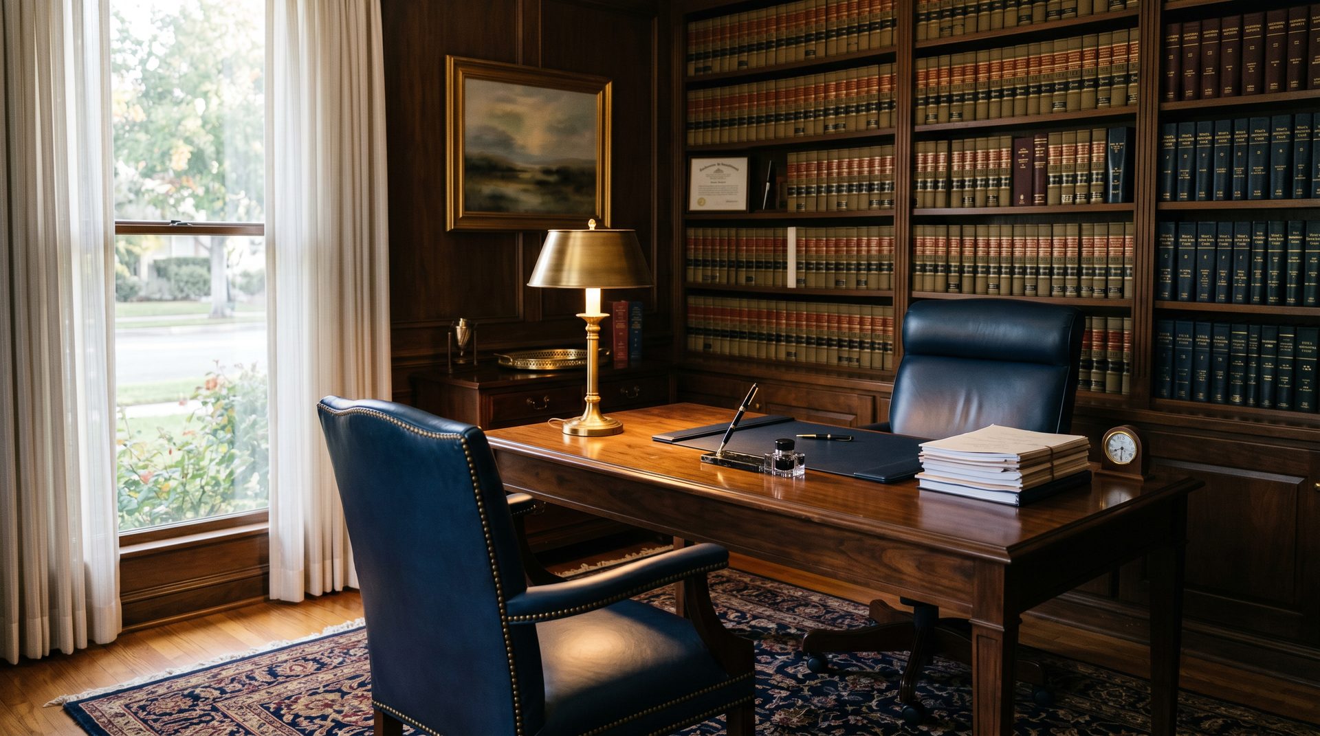 The stately consultation office of the Law Offices of Linda L. Lay, APC in Los Alamitos, California